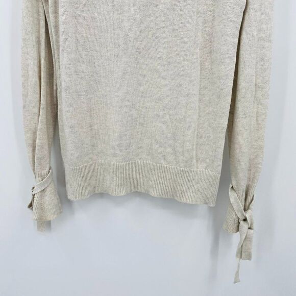 LOFT Size Medium Oatmeal Cream Tie Sleeve Thin Knit Sweater Top - Picture 9 of 9